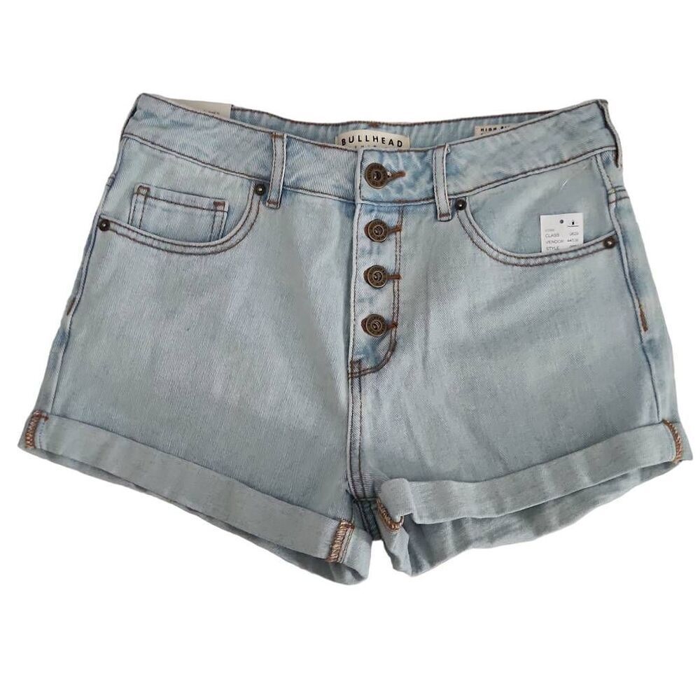 Bullhead Denim Women's Size 9 Blue Button Front High Rise Shorts